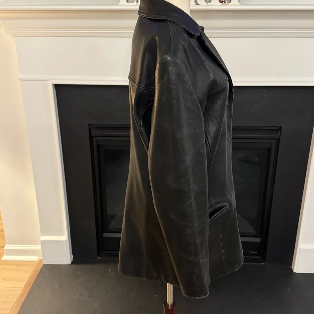 🖤 Adler Collection Black Genuine Leather Coat – Size L - Picture 5 of 10